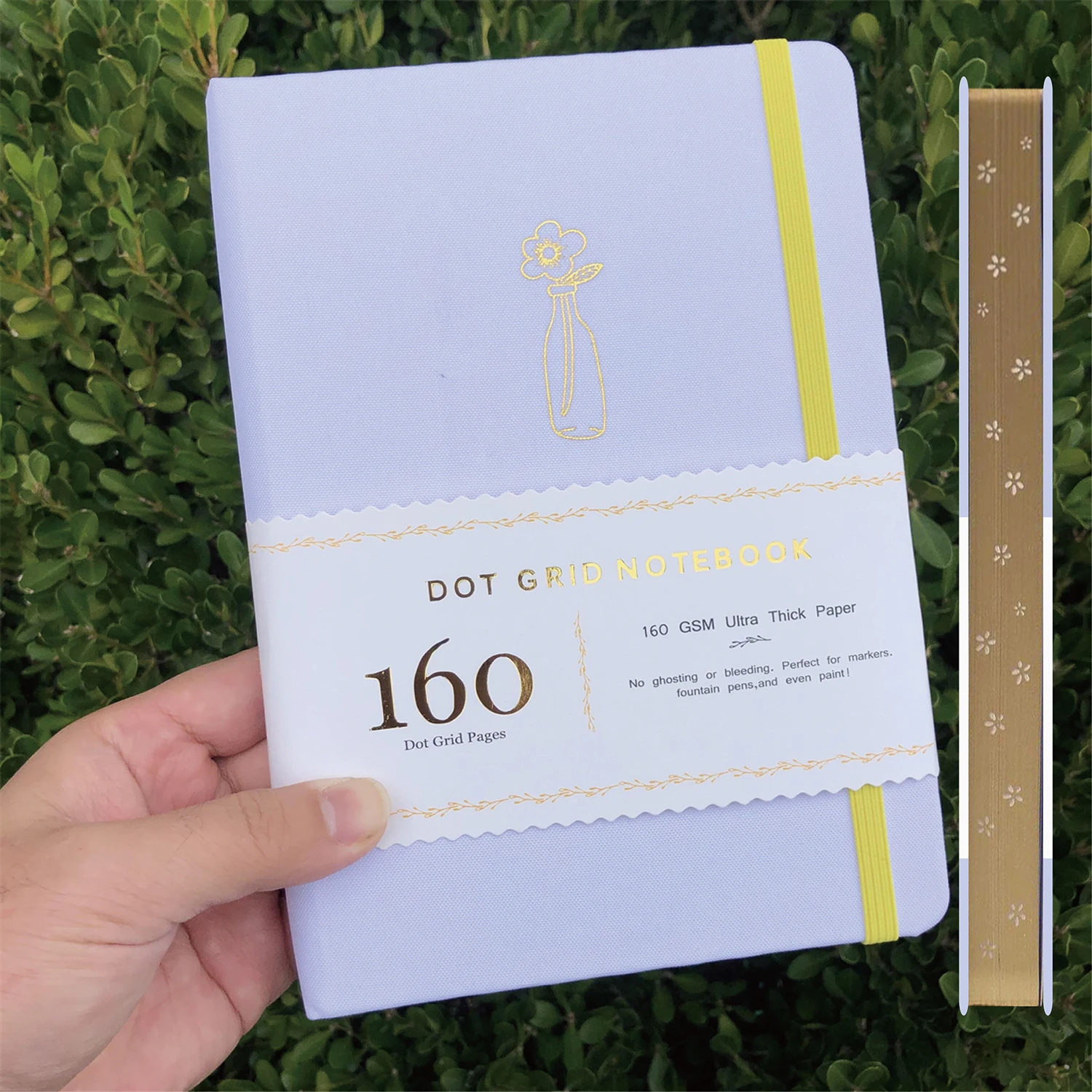 

A5 Floral Sunset Dot Grid Notebook Dotted Journal Gold Edges Side Sakura Engrave 160GSM Bamboo Thick White Color Paper