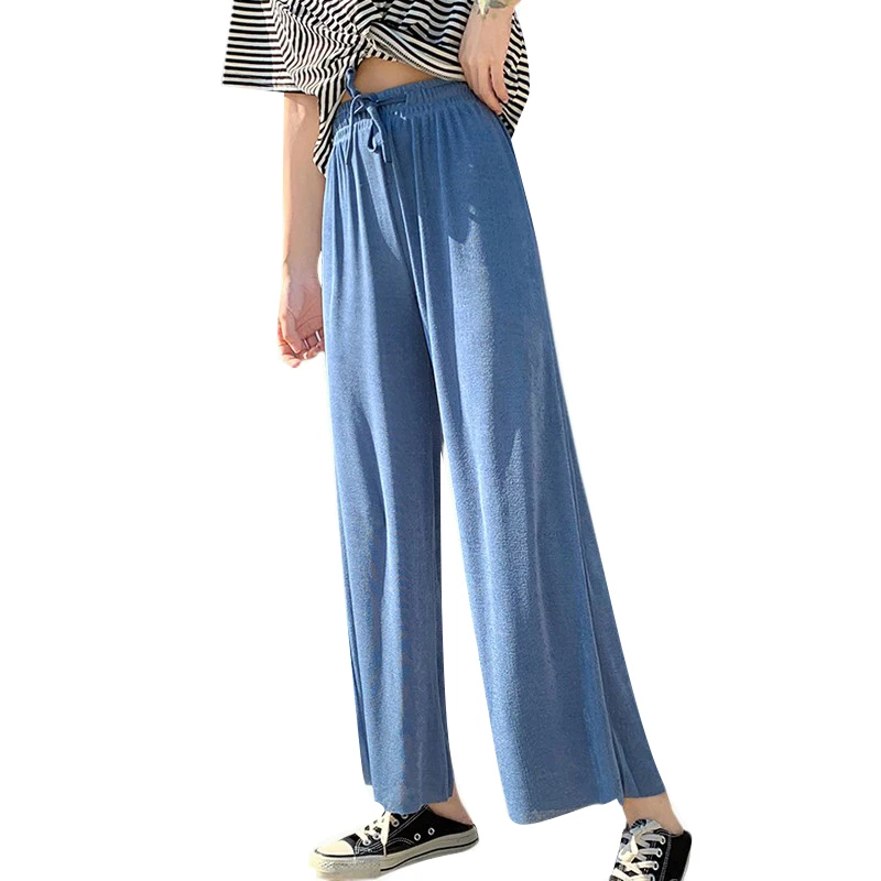

Women Casual Pants Spring Summer Korean Style Ice Silk Loose Thin High Waist Long Pants Fast Drop Shipping