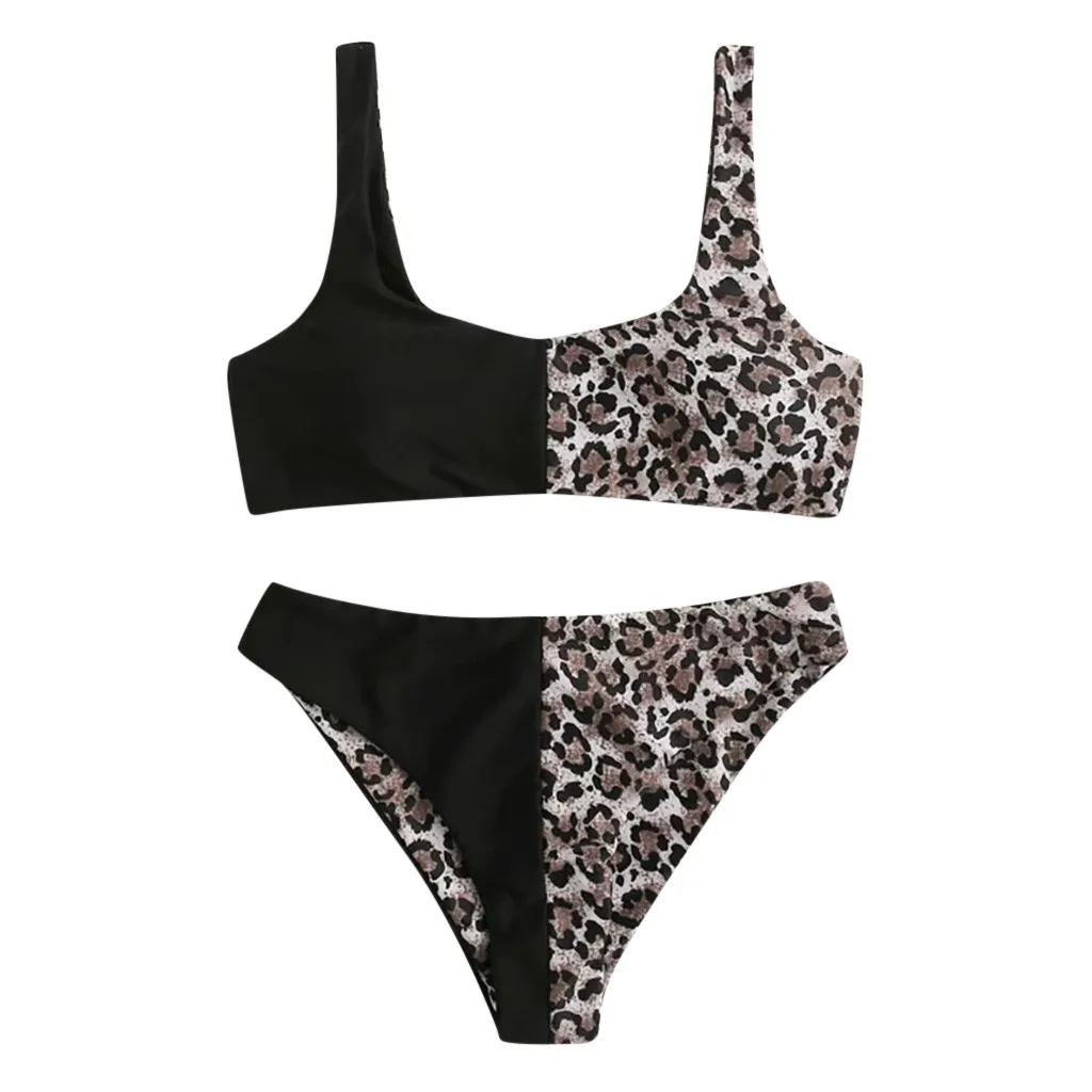 Сексуальный купальник с леопардовым принтом лоскутное бикини для женщин два