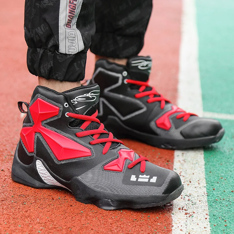 black red Лидер продаж, мужские баскетбольные кроссовки Lebron James, Высокие Спортивные Ботинки, Ботильоны, уличные женские кроссовки, спортивная обувь - Цвет: black red