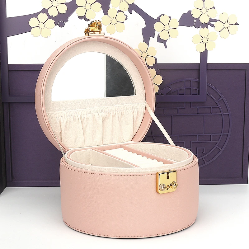 New Exquisite Portable Pu Leather Jewelry Boxes With Lock Multifunctional Double-layer Ring Necklace Earrings Watch Storage Box