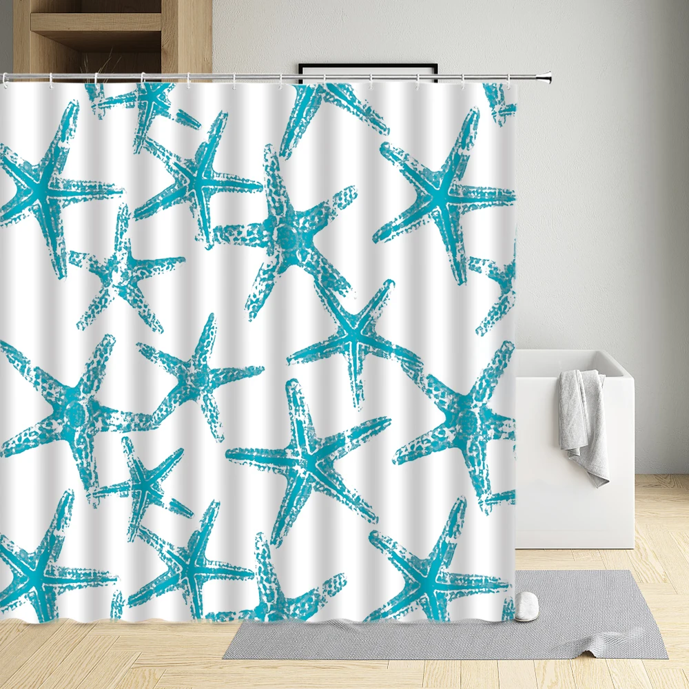 

Cartoons Starfish Shower Curtain Whale Crab Bubble Sailboat Lifebuoy Wave Anchor Conch Cloth Bathroom Decor Bath Screen With