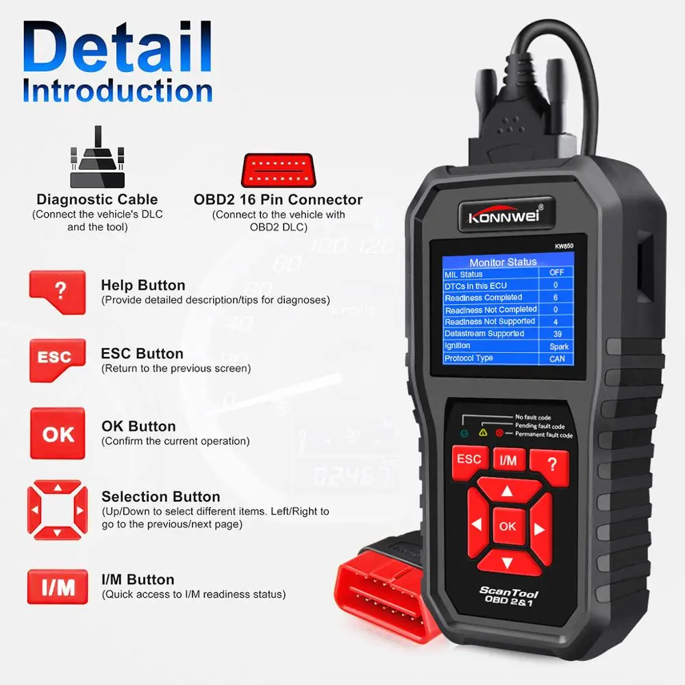 Автомобильный диагностический сканер KONNWEI KW850 OBD2 для диагностики автомобиля на