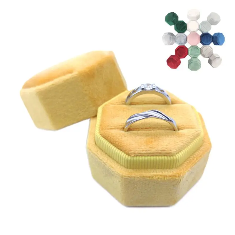 

Antique Octagon Velvet Ring Box Double Ring Display Holder with Detachable Lid Ring Box Holder for Wedding Ceremony