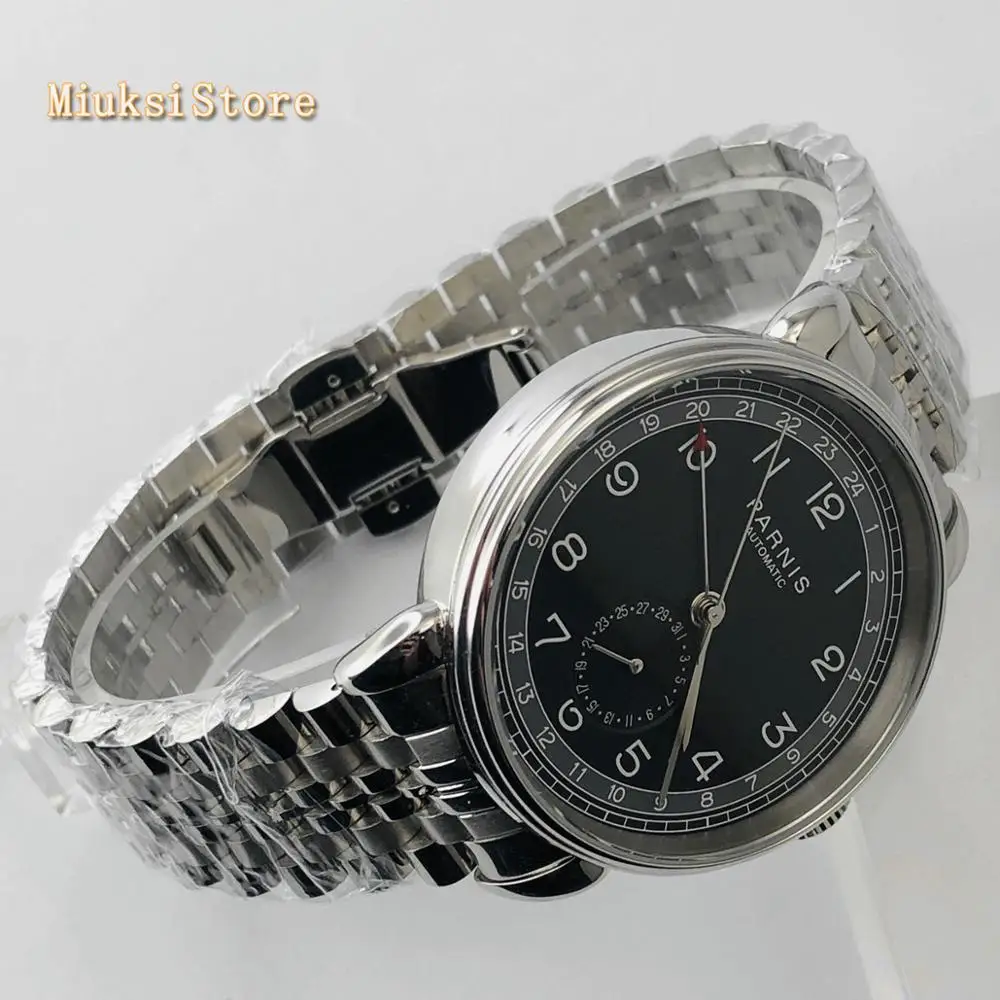 Parnis 2019 новые топовые Мужские автоматические механические часы 42 мм Серебряный