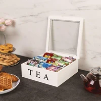 wooden decorative tea organizer box with lid 9 compartment coffee tea bag storage holder organizer for kitchen cabinets