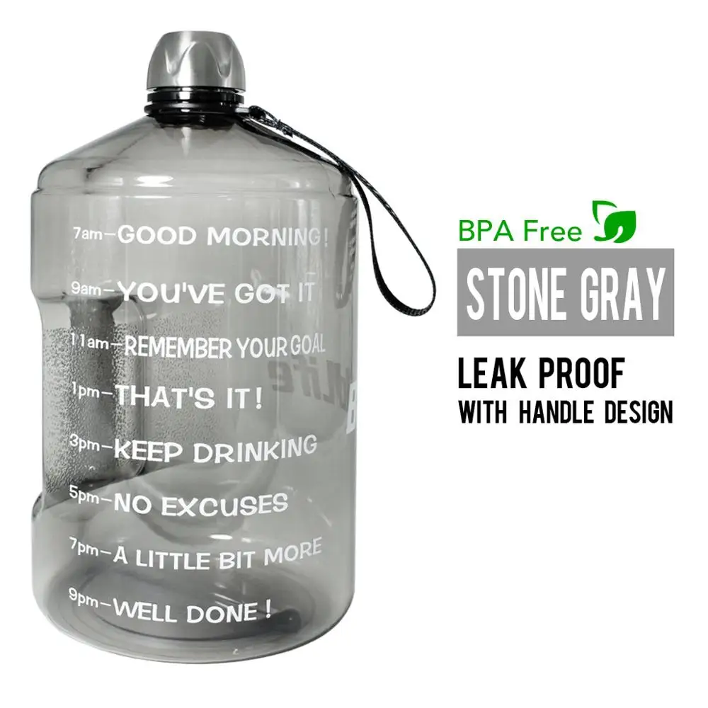 Gray Water Bottle Quifit 128 унций 64 унции 32 унции 1 галлон BPA бесплатно пластиковая большая бутылка для воды для питья кувшин Тыква для путешествия спорт, фитнес, тренажерный зал бутылка воды эко - Цвет: Gray Water Bottle