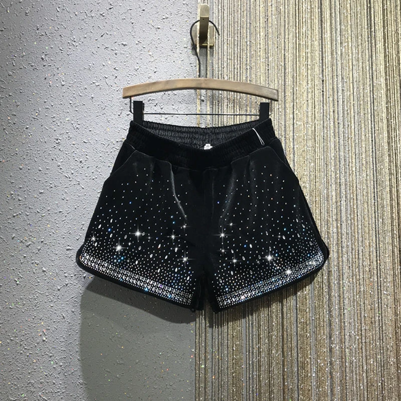 Женские бархатные шорты с эластичным поясом свободные широкие золотым бархатным