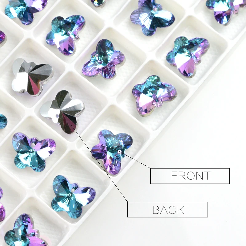 Подвеска Стразы высокого качества фиолетовая с одним отверстием Бабочка Сердце