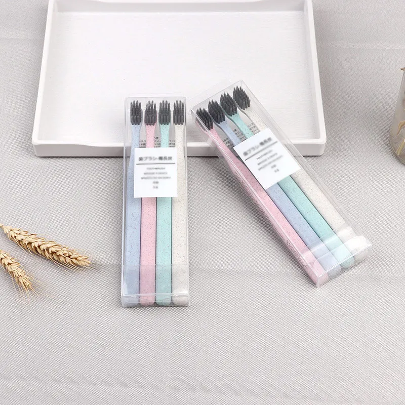 Зубная щетка с бамбуковым углем 4 палочки мягкие волосы домашняя портативная