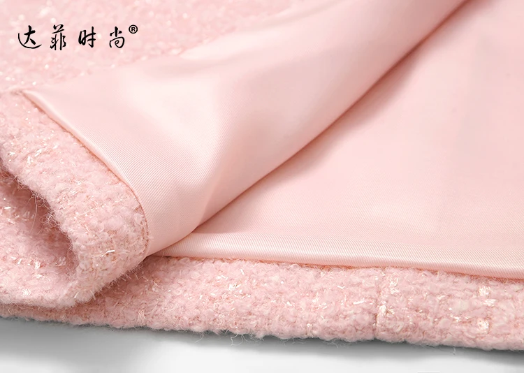 Elegant Feathers Double-breasted Winter Coat Women Runway Designer Thick Warm Pink Wool Coat Jacket High Quality Outwear