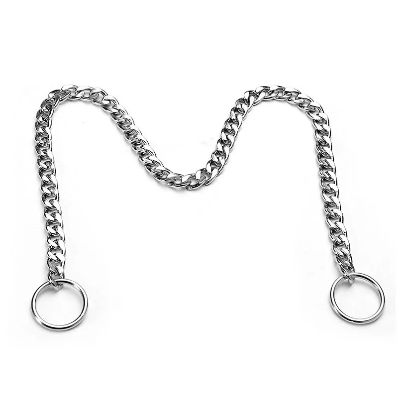 Гладкий плоский ошейник из серебра собачий с цепью пробы кубинскими звеньями для