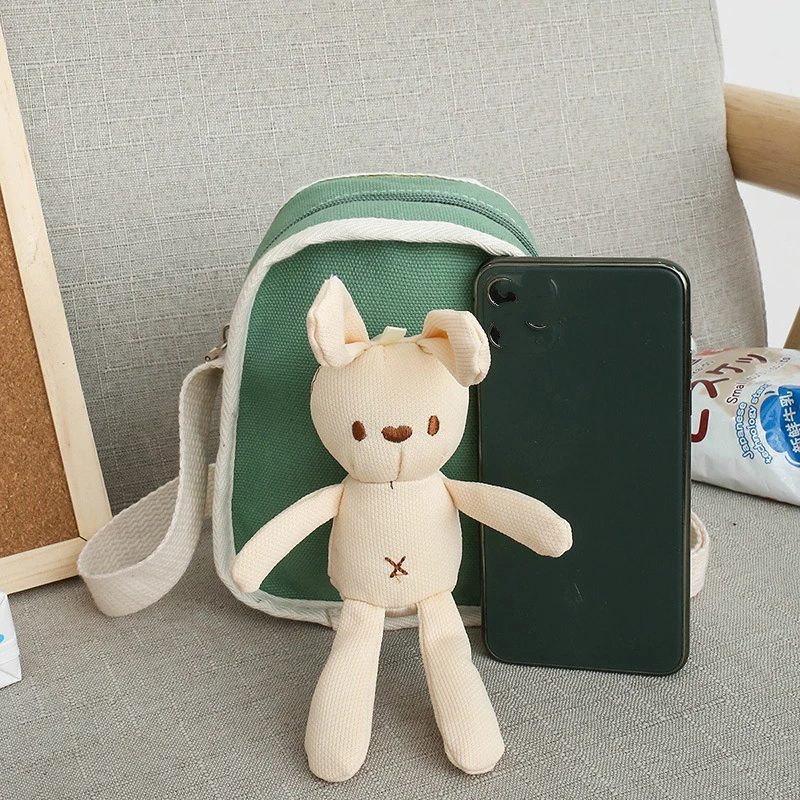 Rabbit Children's Small Square Shoulder Bag Cute Kids Coin Purse Phone Pouch Handbags Wallet Lovely Girls Canvas Crossbody Bags