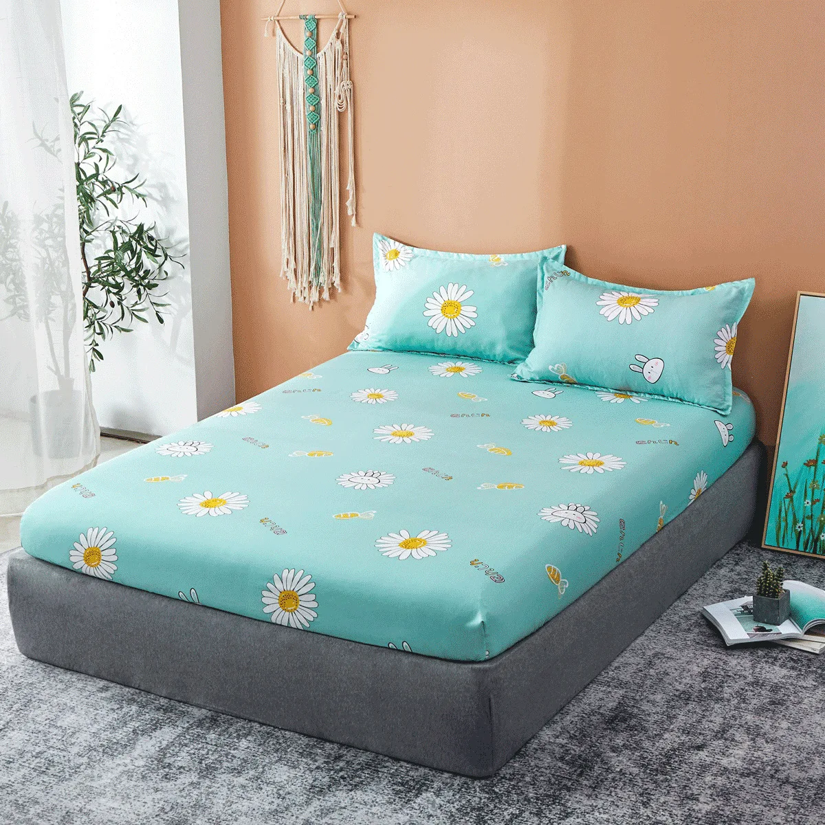 

1Pc Polyester Anti-slip Bedspread Solid Fitted Sheet Mattress Cover Four Corners With Elastic Band Bed Sheet(no pillowcases)