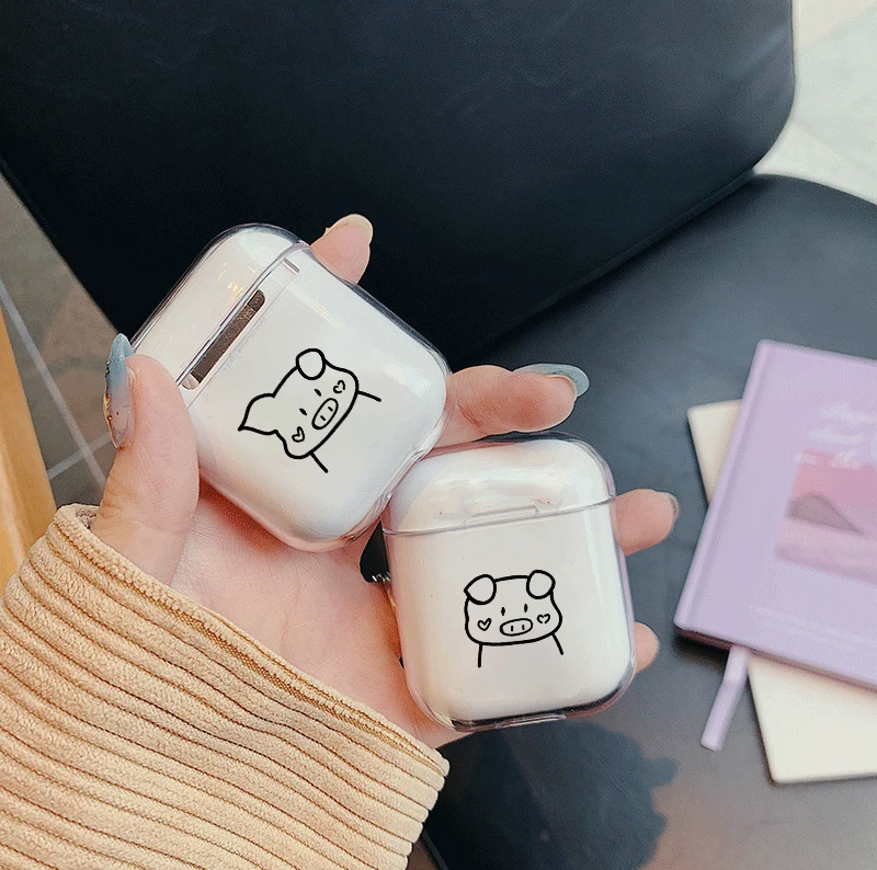 Жесткий милый чехол для наушников с Bluetooth Apple airpods s Pig Cat защитный прозрачный