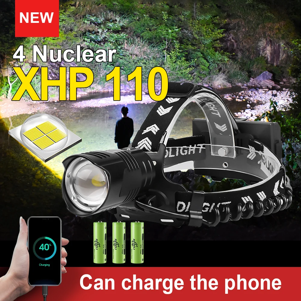 Налобный фонарь XHP110 светодиодный зарядка через USB 18650 | Лампы и освещение