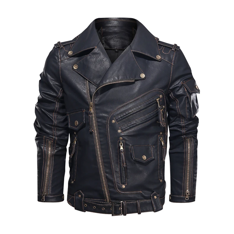 Winter Mens Leather Jacket Men Fashion Motorcycle PU Leather Jacket Cool Zipper Pockets Leather Coats