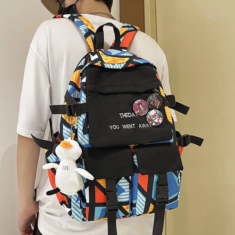 

Оригинальный брендовый школьный ранец для женщин, новинка 2021, модный брендовый вместительный рюкзак для учеников Старшей школы с граффити
