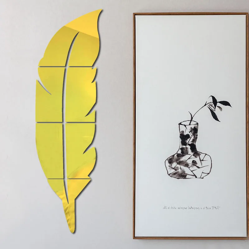 Акриловое зеркало с большим пером 120 см х 30 для украшения дома самоклеящееся DIY 3D