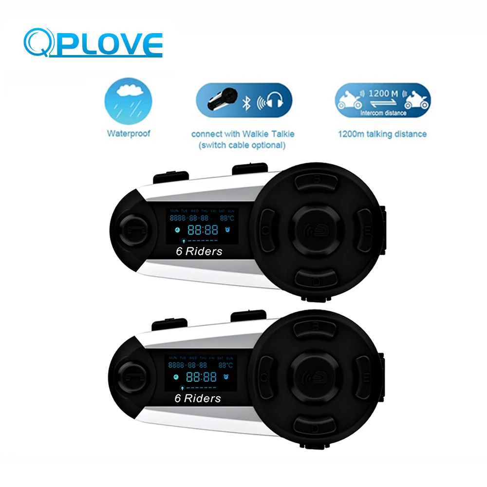 2 шт. QPLOVE T20S мотоциклетный шлем BT беспроводной домофон 1200 м расстояние 6 Rider водонепроницаемый с экраном поддерживает fm-радио