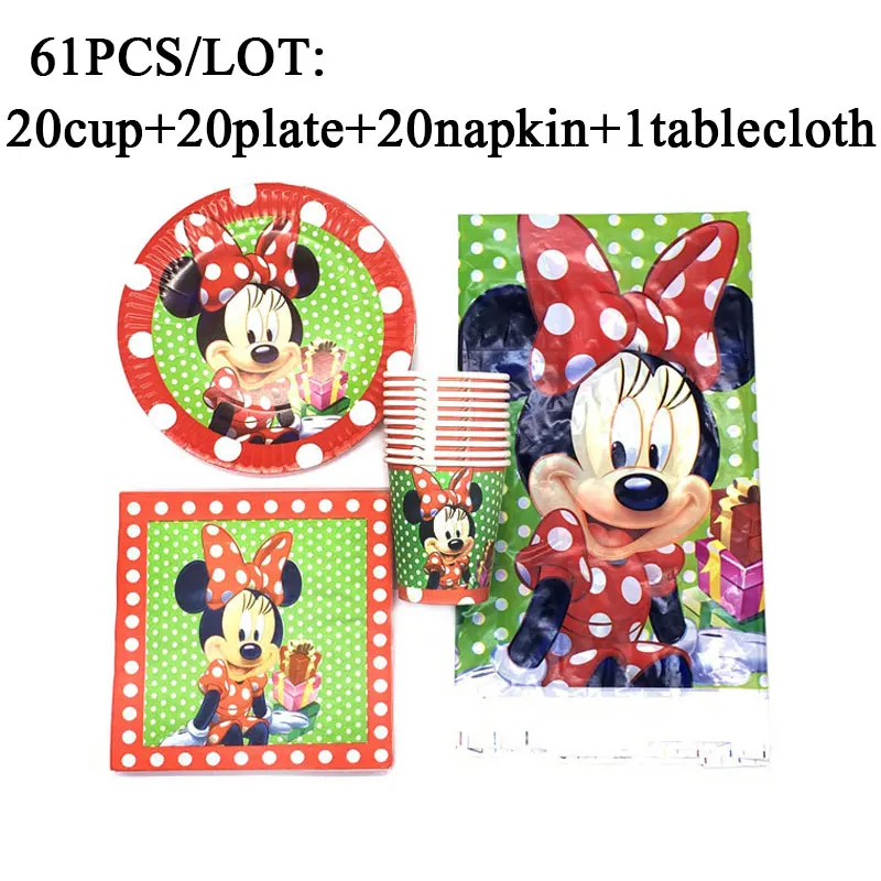 

Disney Red Minnie Mouse Disposable Cups Plate Straws Tableware Set Baby Shower Tablecloth Cartoon Minnie Birthday Party Supplies