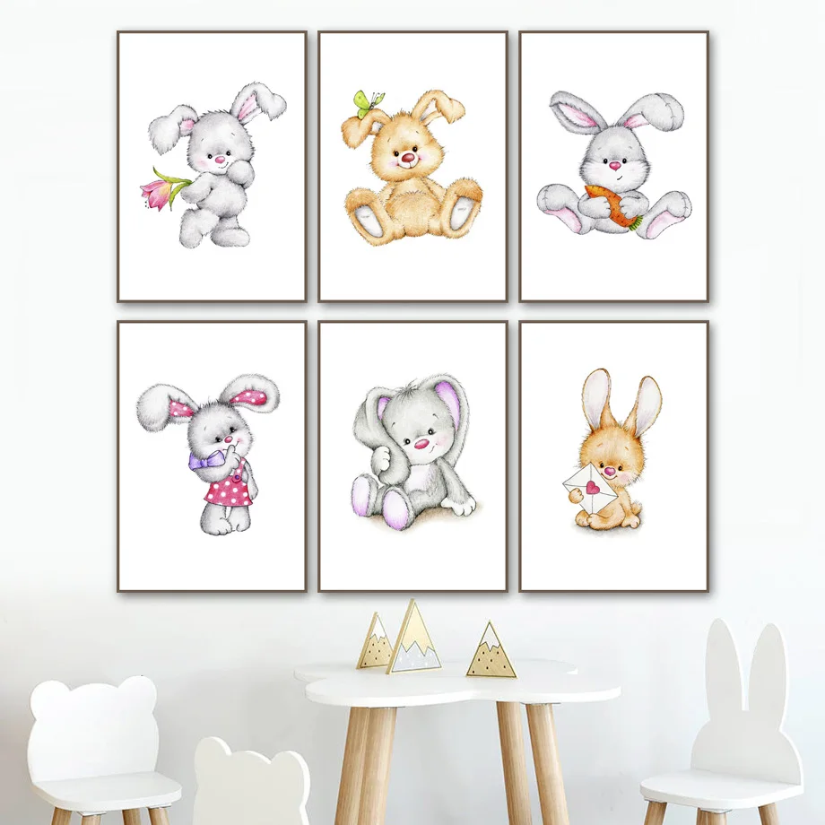 

Cute Rabbit Carrot Flower Butterfly Wall Art Canvas Painting Nordic Posters And Prints Wall Pictures Baby Kids Room Home Decor