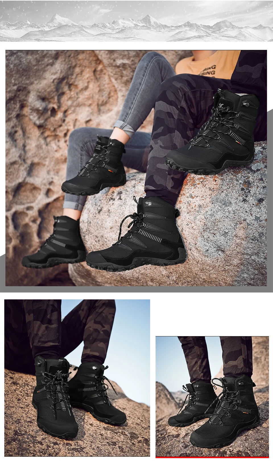 XIANG GUAN Man Hiking Shoes Men Waterproof Plush Warm High Top Climbing Mountain Tactical Boots Outdoor Sports Trekking Sneakers