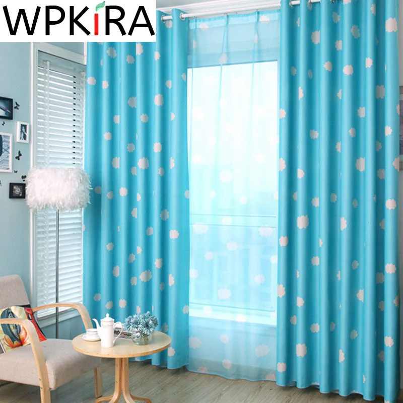

Cartoon Blackout Curtain For Kids Girls Bedroom Living room Nursery Door Blue Sky White Cloud Window Drapes Panel Cortina WP125H