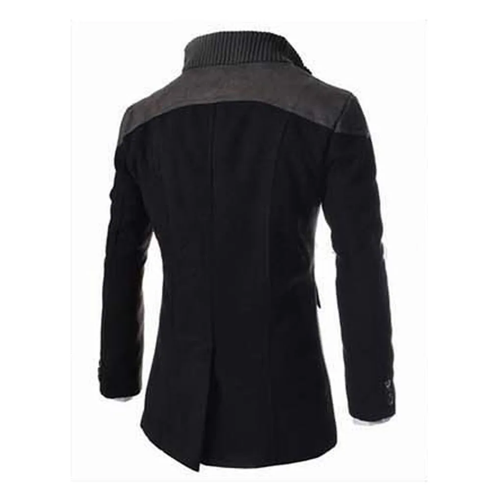 

Mens Windbreaker Jacket Stand Collar Slim Casual Trench Coat Winter Long Jacket Double Breasted Overcoat Black Wool Coat