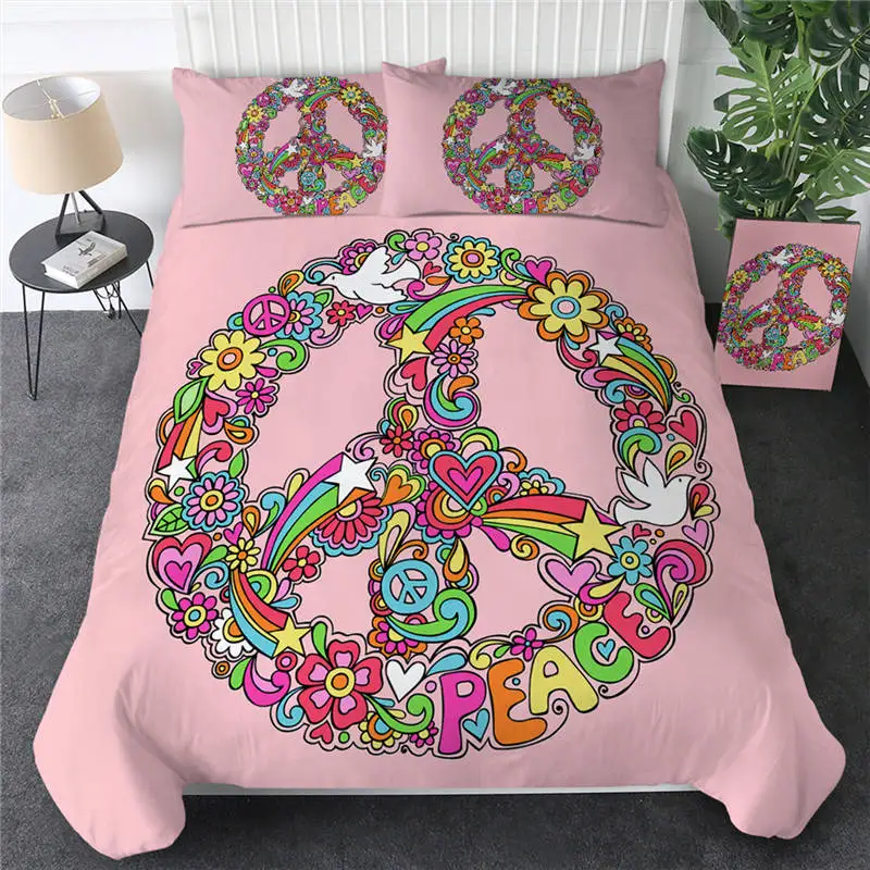 Pink BeddingOutlet Watercolor Butterfly Bedding Set Colorful Printed Quilt Cover With Pillowcases Peace Design Bed Set 3-Piece - Цвет: Pink