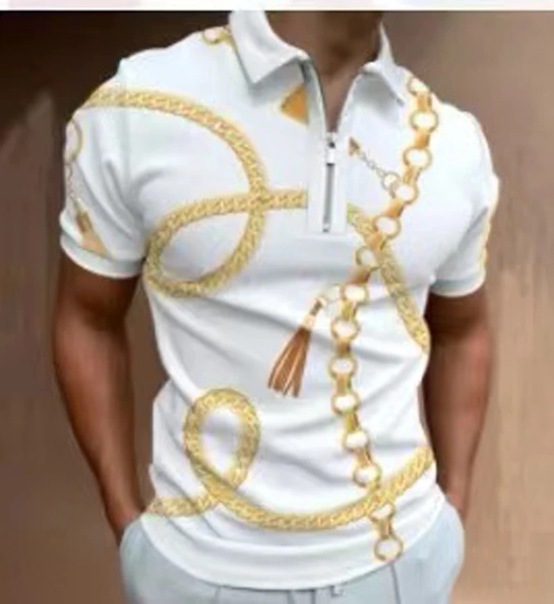 Рубашка-поло мужская с коротким рукавом и отложным воротником на молнии | Мужская