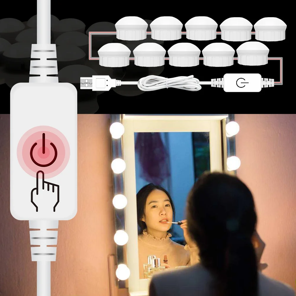 Make up Furniture Lighting USB Port Makeup Vanity Mirror Light Bulb Kit 12V Touch Dimmable Decor Hollywood Dressing Table Lamp | Лампы и