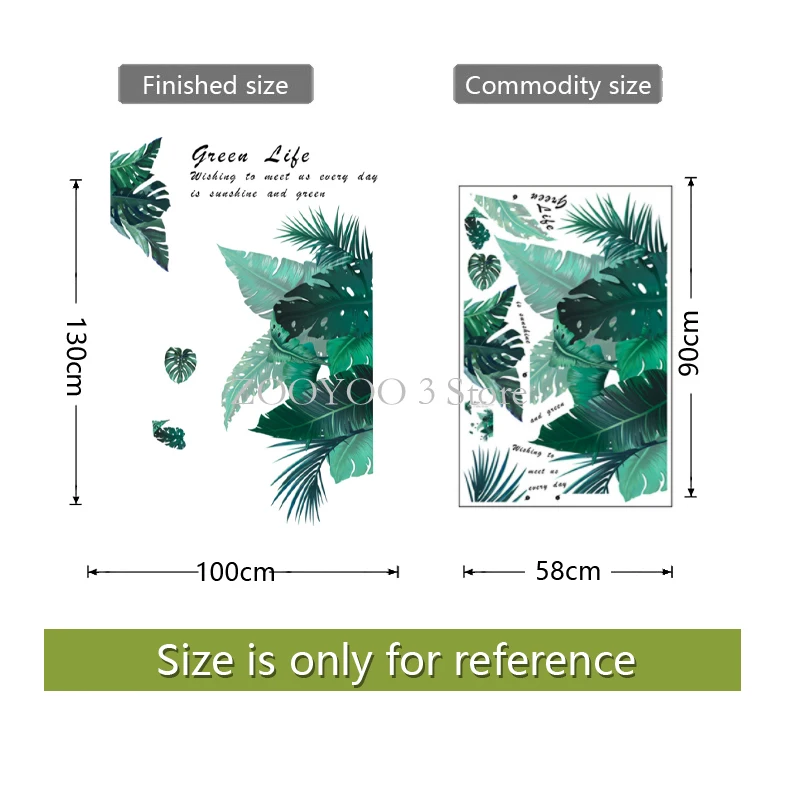 Декоративные наклейки на стену в виде зеленых листьев для украшения гостиной