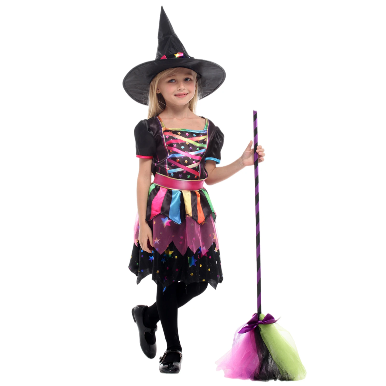

Детский костюм ведьмы на Хэллоуин для девочек, комплект одежды для косплея, платье для маленьких девочек-подростков, костюм ведьмы
