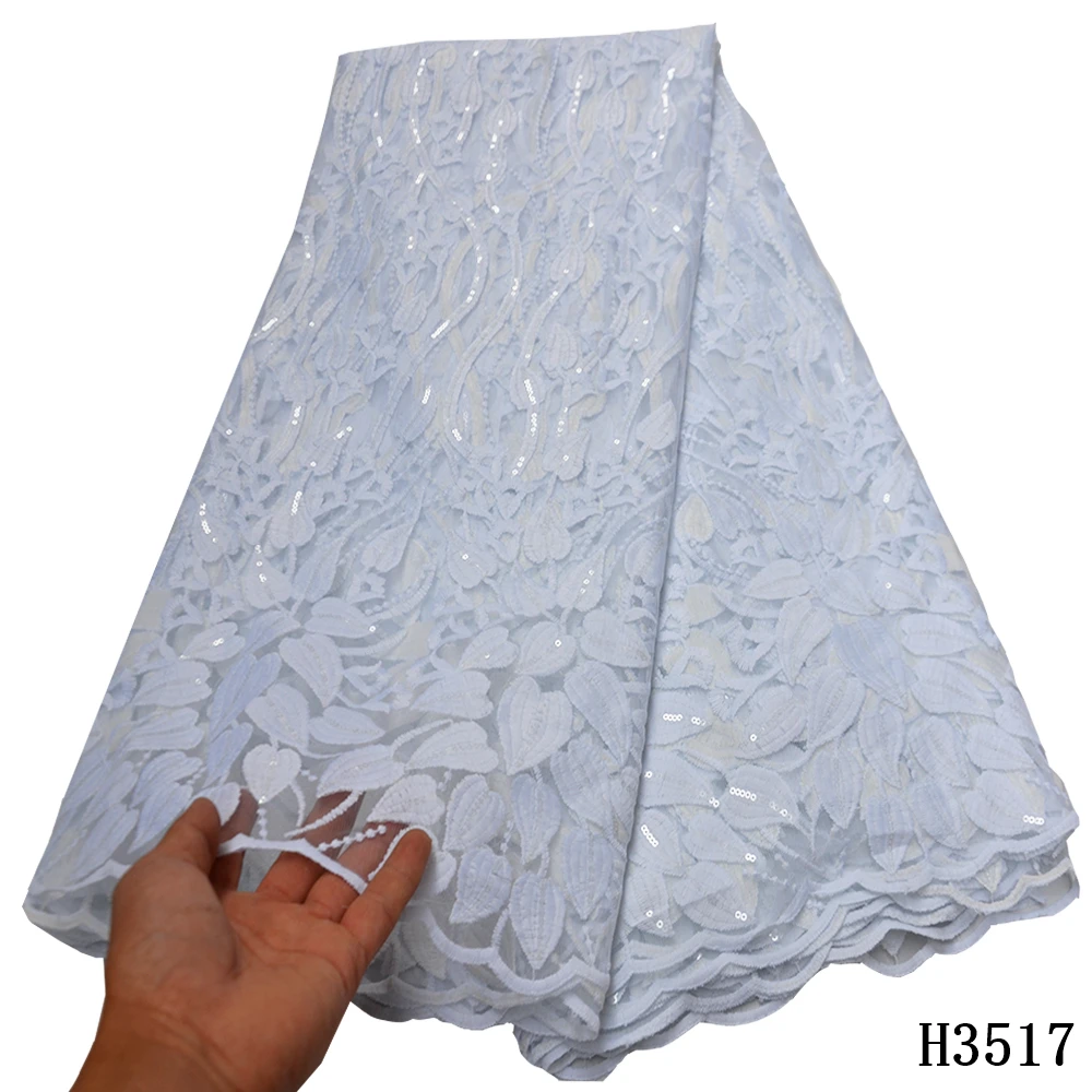 Белая африканская кружевная ткань 2020 Высококачественная Тюлевая с блестками