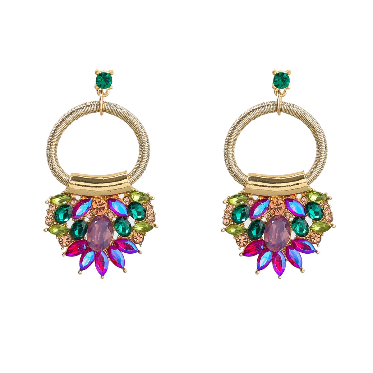 

Fashionable Metal Ring Acrylic Flower Earrings Women's Creative Bohemian Dangle Earrings Party Accessories