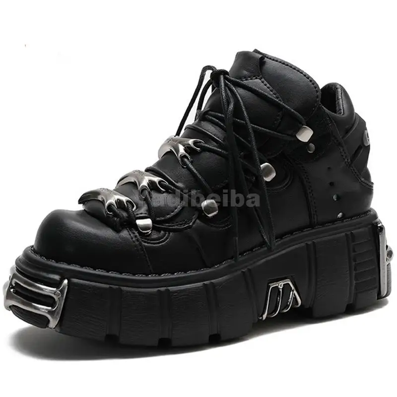 

2021 Punk Style Women Sneakers Lace-up 6CM Platform Shoes Woman Creepers Female Casual Flats Metal Decor Tenis Feminino