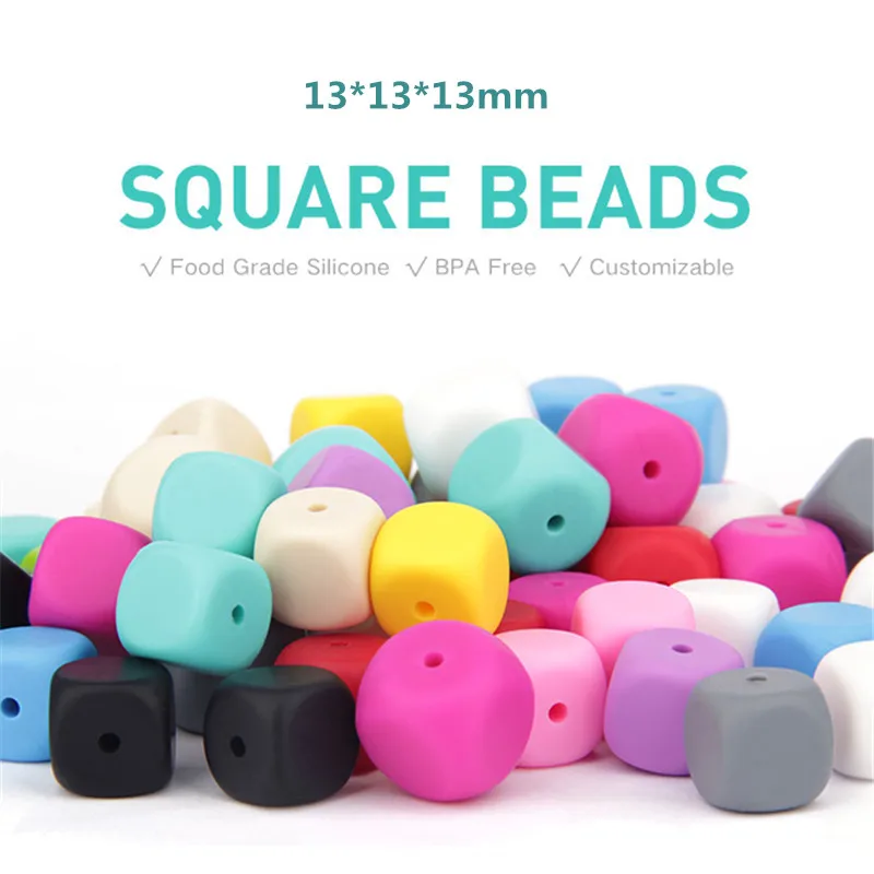Chenkai-Cuentas cuadradas de silicona para chupete de beb&eacute;, sin BPA juguete sensorial, 13mm, abalorios para morder, joyer&iacute;a, accesorios de regalo, 100 Uds.-1