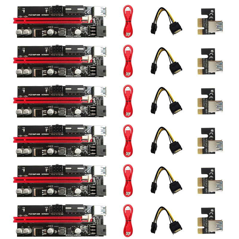 

6pcs VER009S USB 3.0 PCI-E Riser VER 009S Express 1X 4X 8X 16X Extender PCIE Riser Adapter Card SATA 15 Pin To 6 Pin Power
