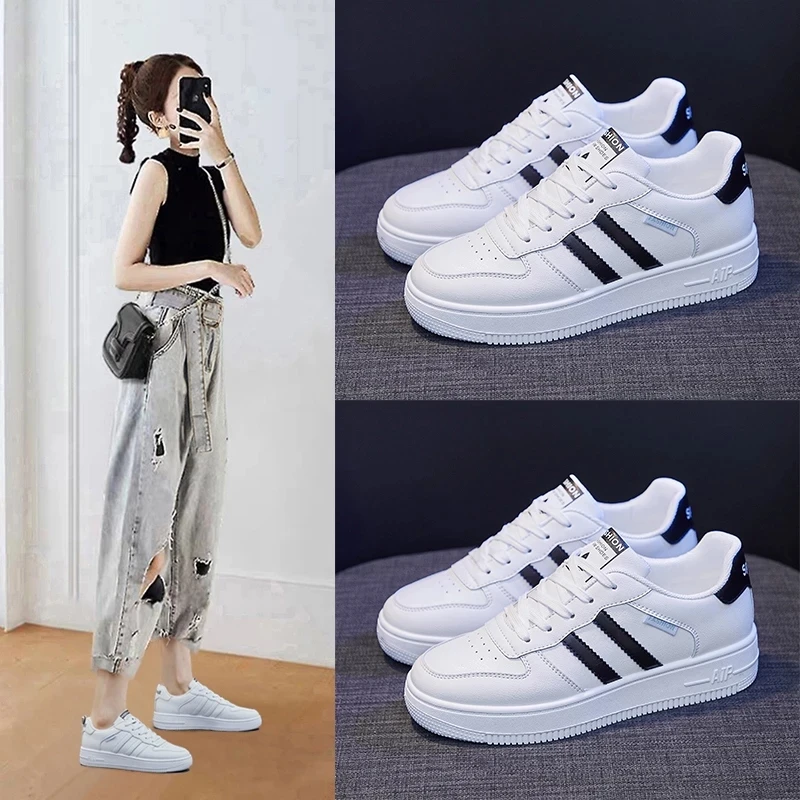 2021 White Sneakers Women Vulcanized Shoes Fashion Student Platform Walking Women's Chunky Breathable Low Top Skateboard | Обувь
