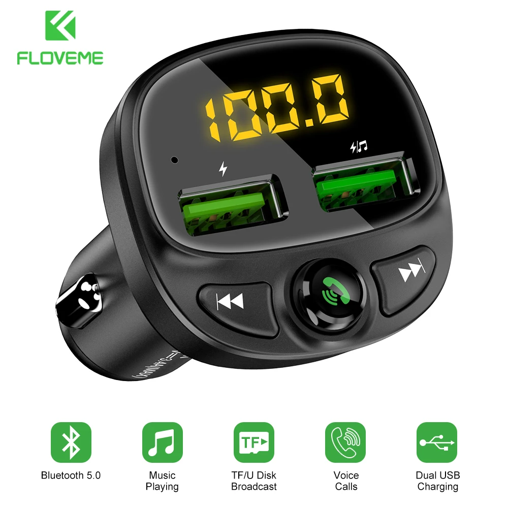

FLOVEME Car Charger FM Transmitter Bluetooth Car MP3 Player TF Card Music Car Kit 3.4A Fast Charging Dual USB Car Phone Charger