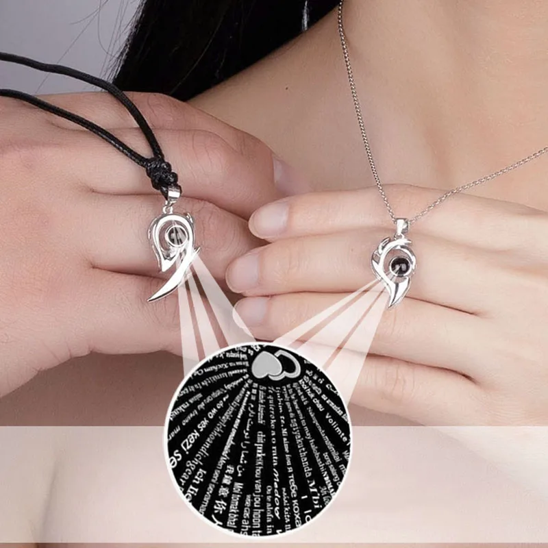 2 Pieces/set Couple Necklace 100 Languages I Love You Magnetic Pendant Ladies Jewelry Valentine's Day Gift | Украшения и