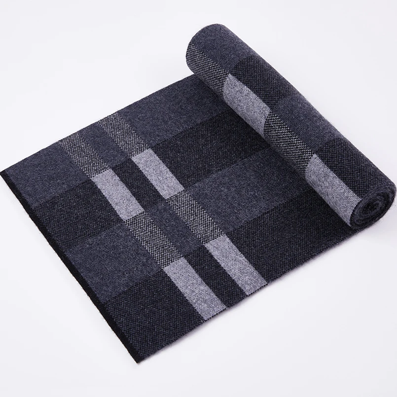 NEW Fashion Men Scarfs Lattice Striped Wool Scarf Black Khaki Winter Man Cashmere Scarf Business Casual Gift Scarf High Quality