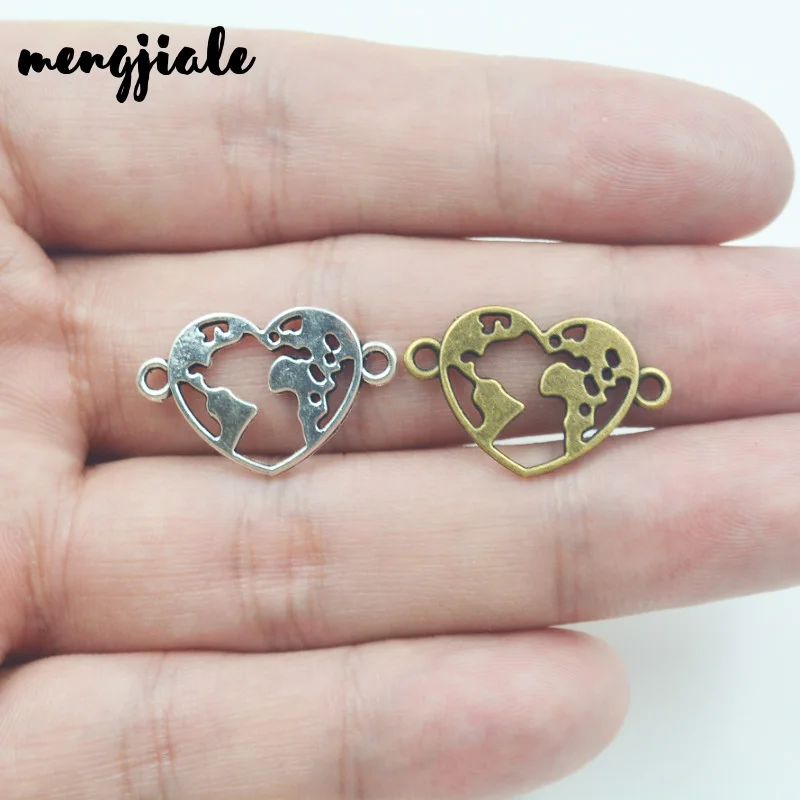 26 шт./лот Двухцветные сердце Карта Мира Ссылка Земля Модные украшения Соединитель Рукоделие 24*15мм