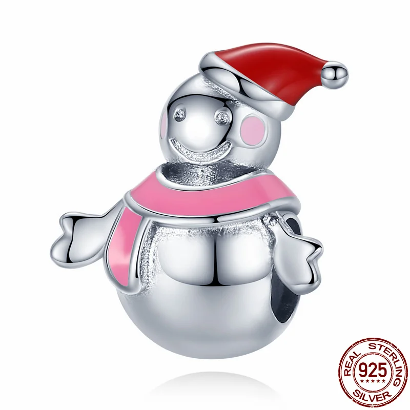 

CodeMonkey подлинный 925 пробы Серебряный мисс Снеговик красный и розовый эмаль талисманы подходят браслеты и браслеты DIY ювелирных изделий C854