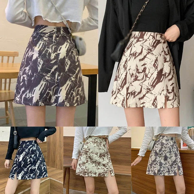 

Summer's New Versatile Hong Kong Style Ink Printing Skirt With High Waist And Thin Buttocks