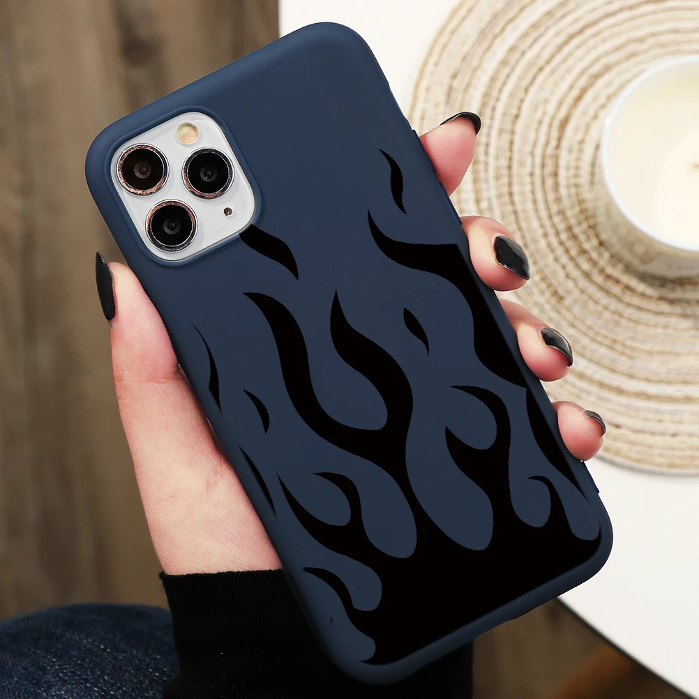 

Fashion Red Flames Fitted Case for iPhone 11 12 Pro XS Max XR X 7 8 6S Plus 5S 5 SE Case TPU Fire Pattern Silicone Capa Bag