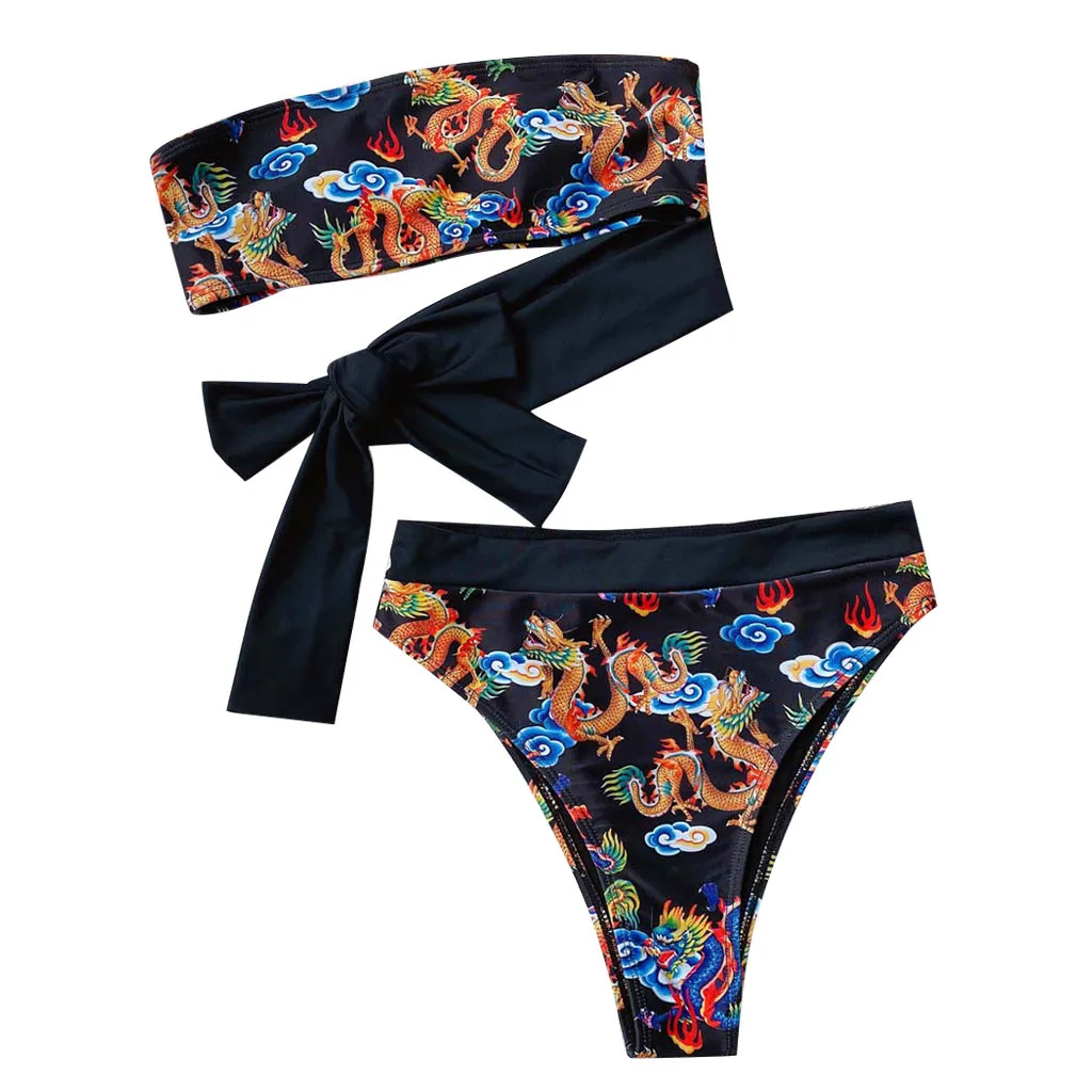 Сексуальный женский купальник-бикини с принтом дракона пуш-ап Мягкий купальник