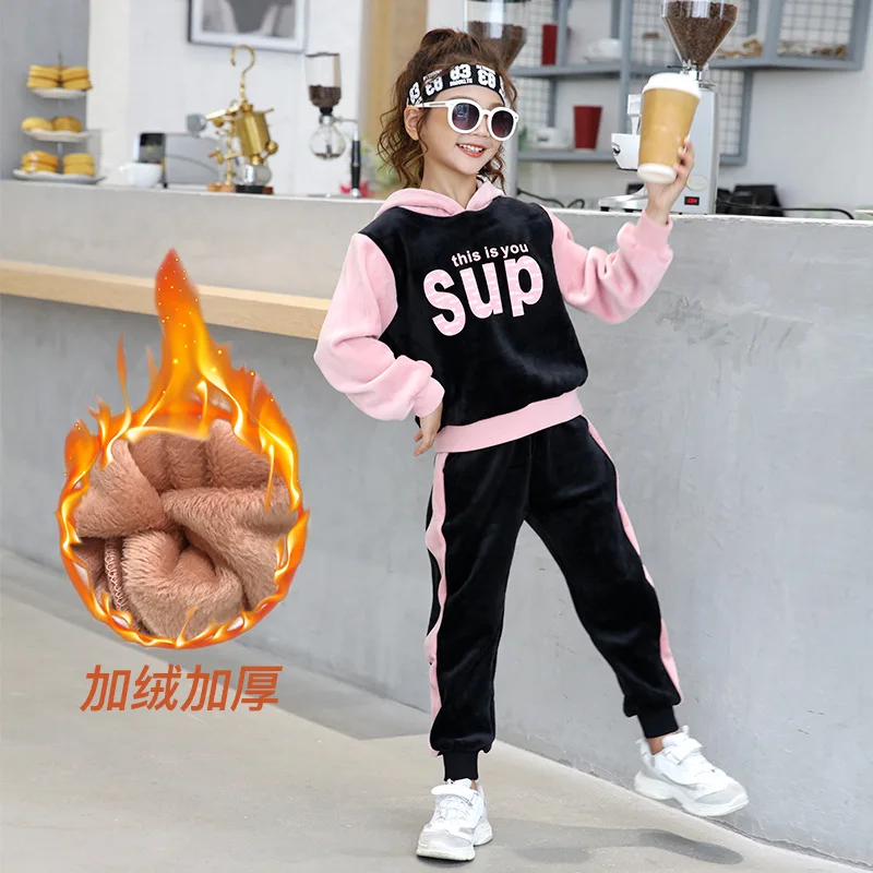 

Теплая одежда для подростков, девочек комплект зимняя верхняя одежда из толстого плюша, одежда из хлопка для детей, пожилых Толстовки с капю...