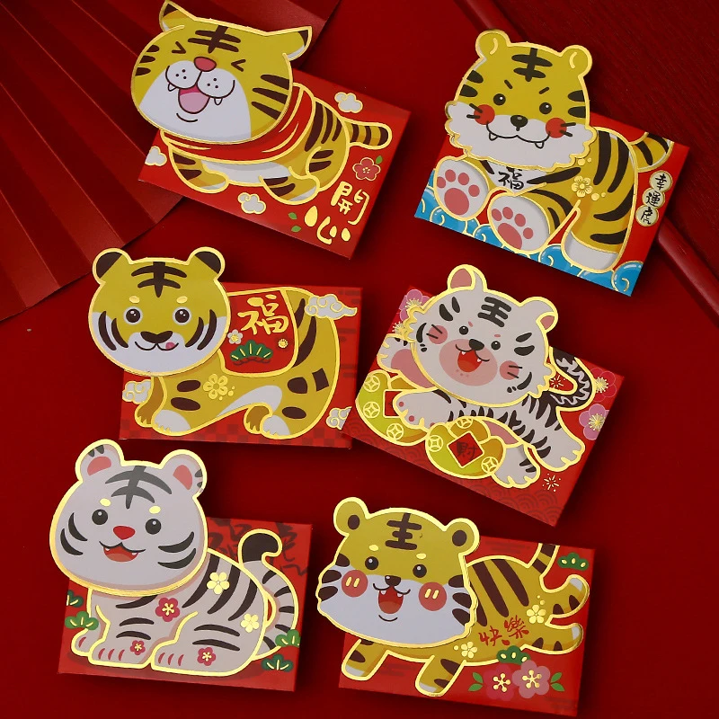 6pcs 2022 Chinese Red Envelope Tiger Year Envelope New Year Red Packet Envelopes